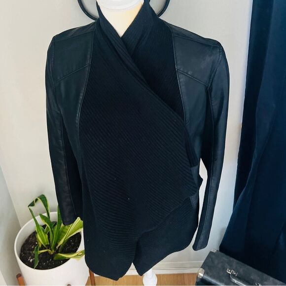 Blank NYC Drape Front Open Waterfall Faux Leather Wrap Moto Jacket, Black, Small - Picture 5 of 14